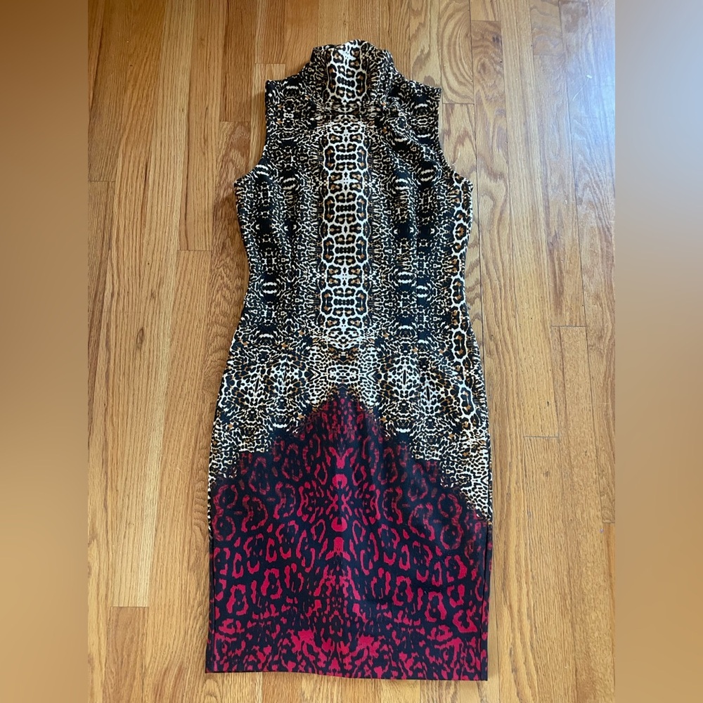 VENUS Black and Red leopard Midi Dress